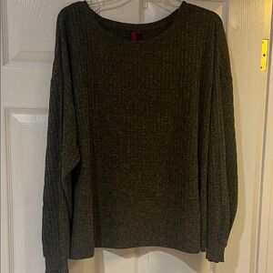 Women's Green Ribbed Crewneck Knit Top